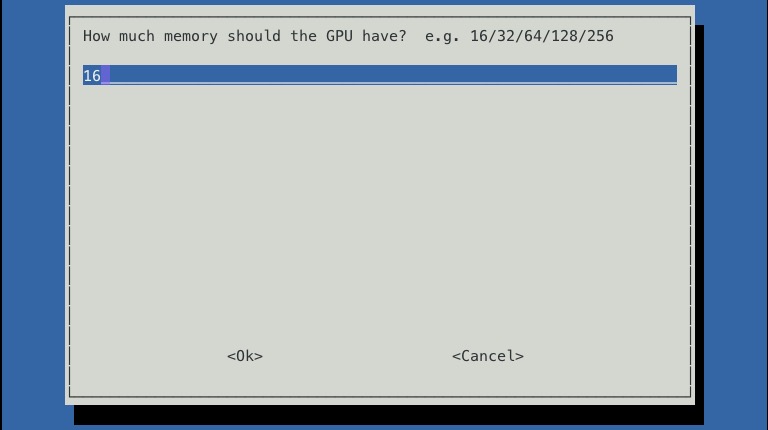 raspi-config set GPU memory amount