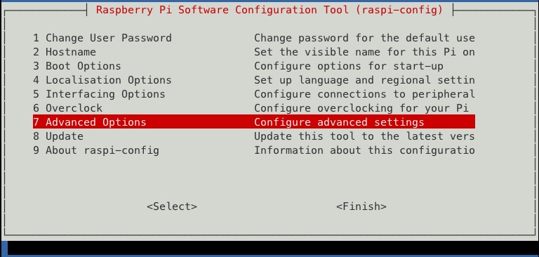 raspi-config advanced options