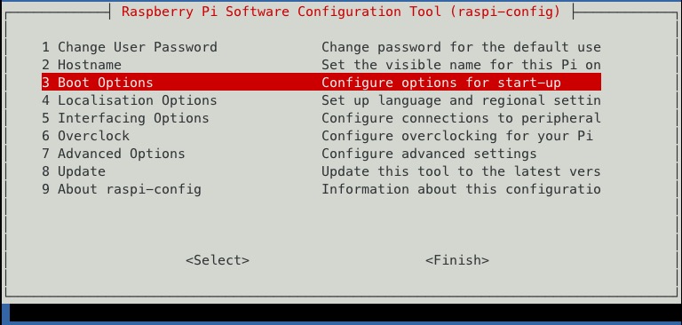 raspi-config boot options