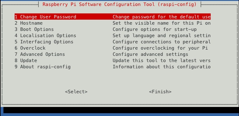 raspi-config select change password