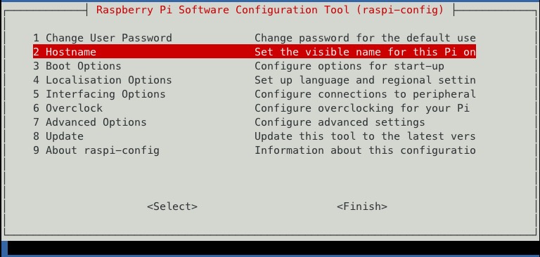 raspi-config select hostname